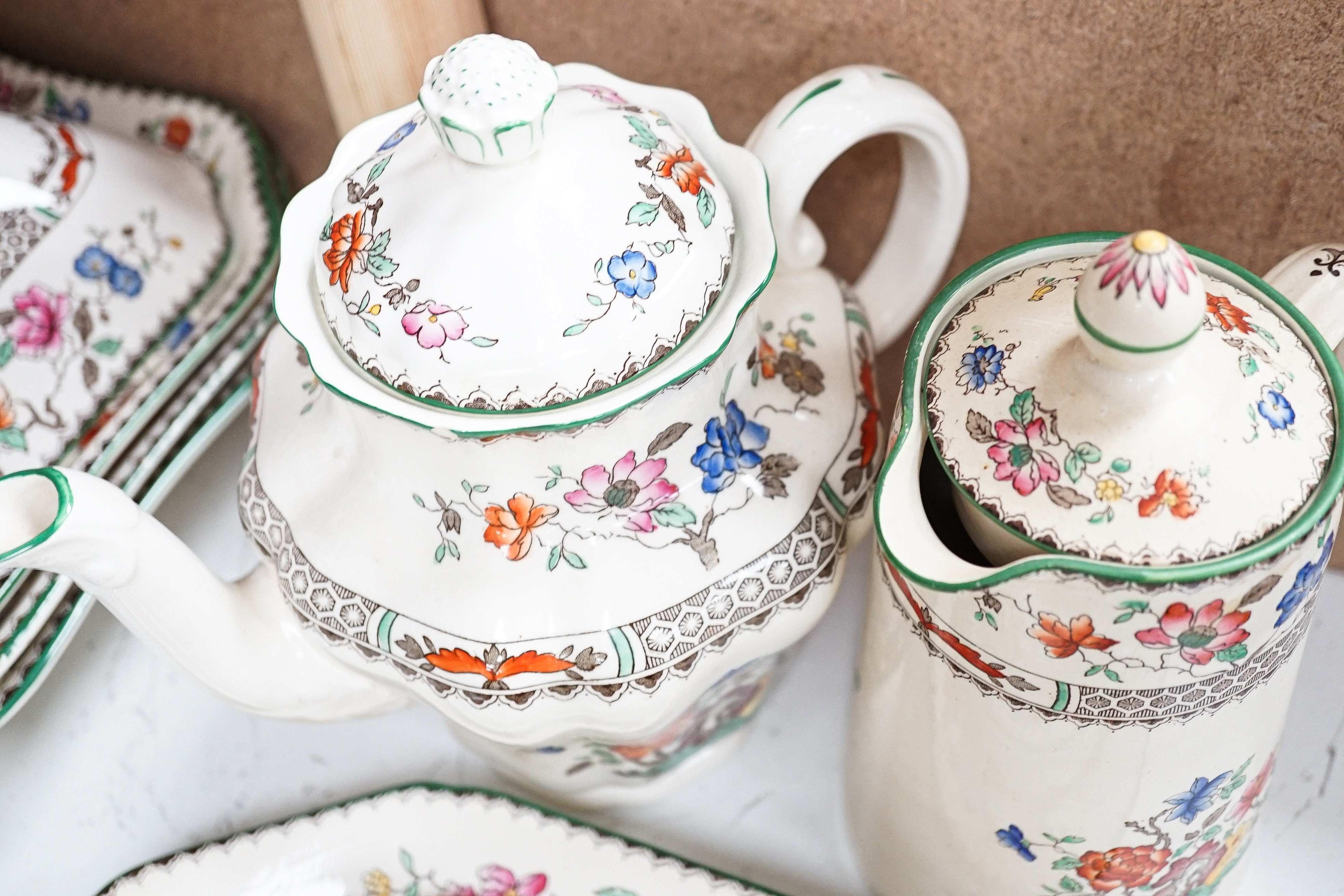A Copeland earthenware dinner, tea and coffee service, Chinese rose pattern